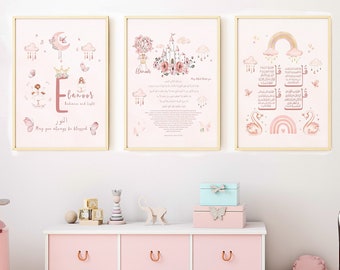 Personalized Name Islamic Wall Art For Kids - Watercolor Islamic Nursery Wall Art - Kids Islamic Wall Decor - Islamic Baby Girl Room Decor