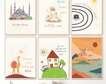 Boho Islamic Nursery Art Prints – Set of 6 Motivational Quotes (Digital Download)