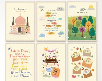Set of 6 | Motivational Islamic Nursery Wall Art | Mosque Good Deeds Posters | Islamic Kids Room Decor | Islamic Baby Gifts | Nursery Prints