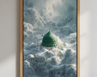 Madinah Mosque Art Print | Green Dome Islamic Wall Decor