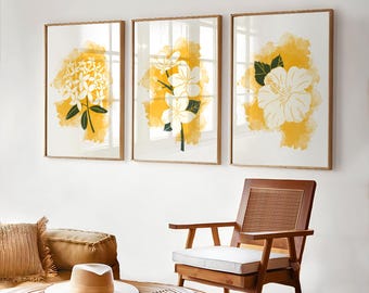 Afdrukbare Filippijnse inheemse bloemen muurkunst set van 3 - Sampaguita, Gumamela, Santan (digitale download)
