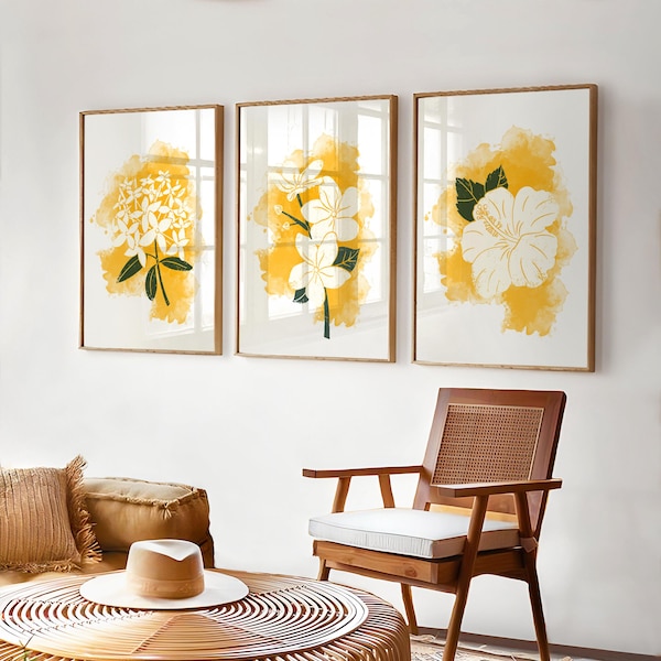 Printable Philippine Native Flowers Wall Art Set of 3 - Sampaguita, Gumamela, Santan (Digital Download)