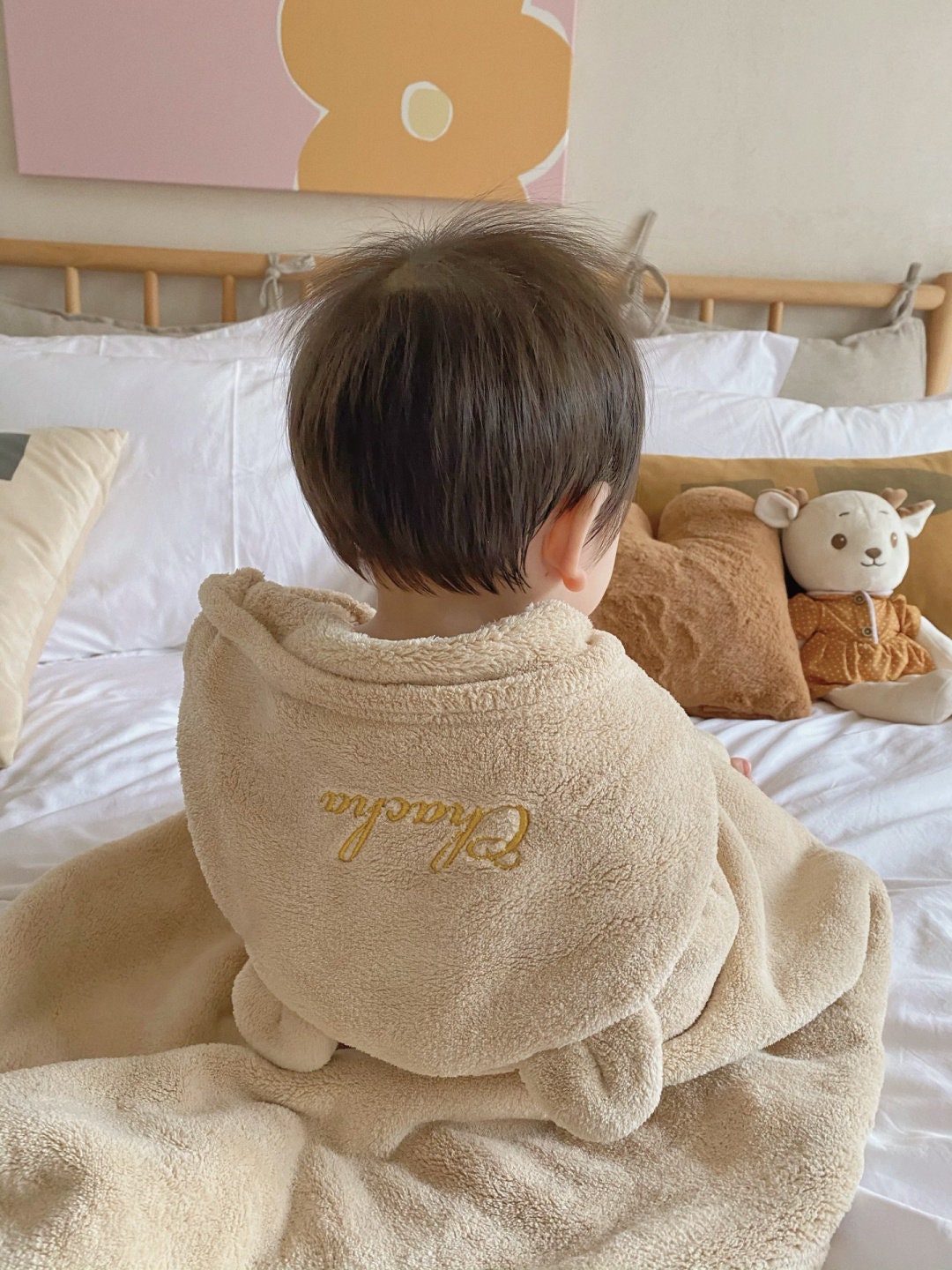 Hand embroidered towel name Children&#39;s Bear Hooded Towel/baby birth gift, hooded blanket, hooded towel, Baby shower,brown,
