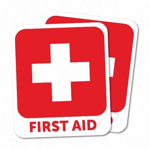 First Aid Red Sticker Decal Safety Emergency Clear Indicator High Contrast Durable Long-Lasting Adhesive Backing Safety Signage First Aid