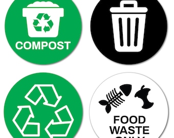 4 pegatinas de reciclaje para abono de alimentos, pegatinas para basura, reciclaje, medio ambiente, gestión de residuos, sostenibilidad ecológica, vida verde