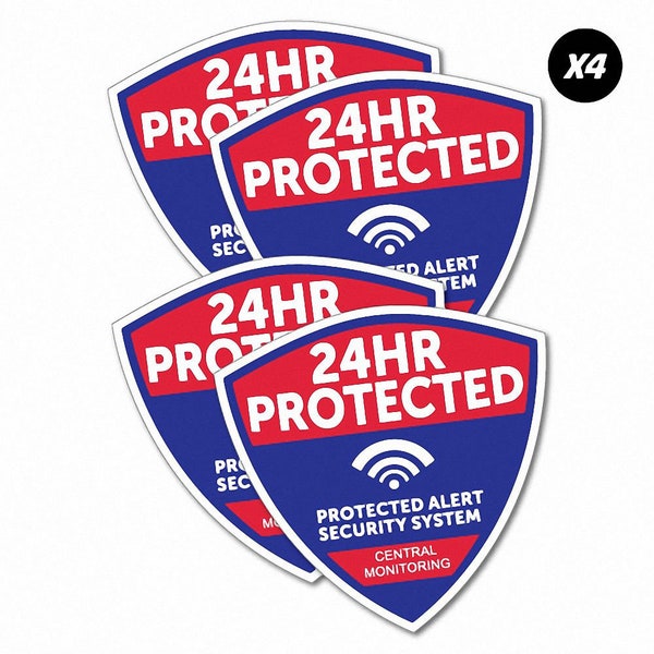 4x 24Hr Protected Security Sticker Decal Safety Surveillance Alarm Warning Anti-Theft Protection Intruder CCTV Monitoring