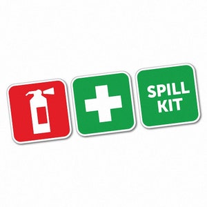 First Aid Fire Extinguisher and Spill Kit Sticker Decal Safety Emergency Visual Indicators Durable  Workplace Safety School Safety
