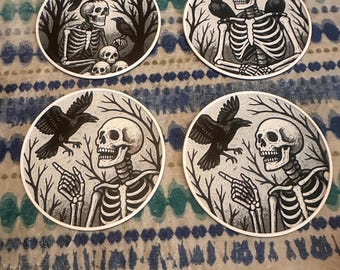 Skeleton with Raven Drink Coasters