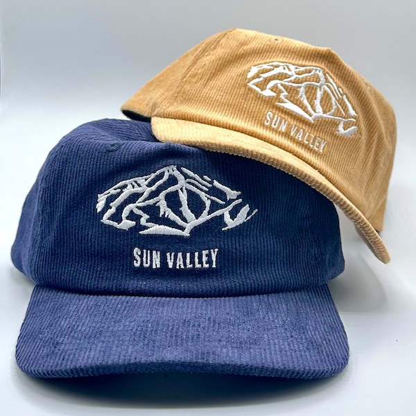 Sun Valley-Idaho-Vintage Design Hat - Adjustable Corduroy Snapback