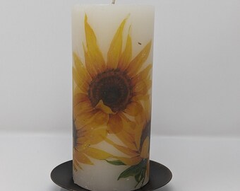 Sunflower Bouquet Tall Handmade decoupage Candle