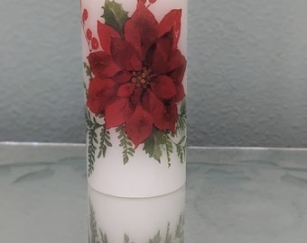 Poinsettia Elegant Pillar Candle: 6 Inch Wax-on-Wax Decoupage