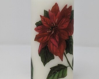 Poinsettia Decoupage Pillar Candle: 5.5" Unscented Holiday Decor