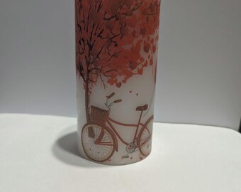 Elegant Valentine's Tree with bicycle  with Heart Leaves and Balloons Pillar Candle: 6 Inch Wax-on-Wax Decoupage