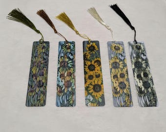 Bookmark, Sunflower Metal Bookmark Set: World Photography with Tassels
