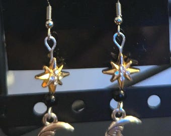 Earrings Celestial : Star and Moon Dangle Earrings