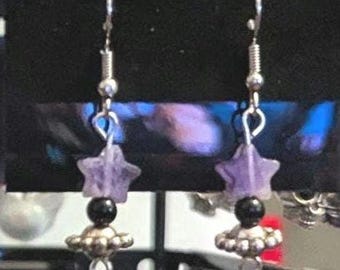 Star "Crystal" Flying Saucer Earrings: Celestial Silver Fishhook Dangle