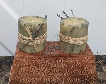 Handmade Lavender Beeswax Pillar Candle: Organic Essential Oil Infused