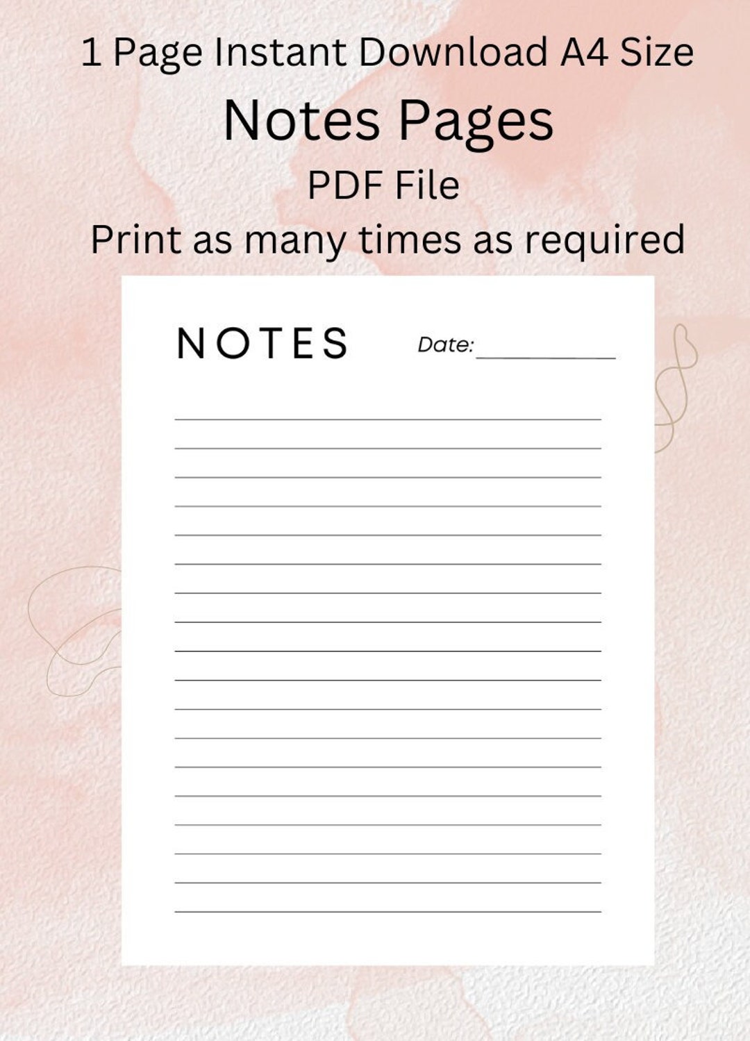 Notes Page Printable Lined Notes Template Note Taking - Etsy