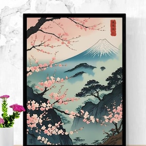 Sakura Dreamscape” – Japanese Cherry Blossom & Mt. Fuji Wall Art Print - Without Frame
