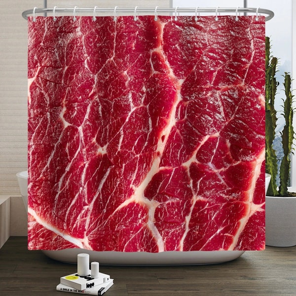 Funny Shower Curtain Meat Raw Food Meal Steak Waterproof Fabric Bathroom Home Decoration Art Shower Curtain Meme Red Beef shower curtain