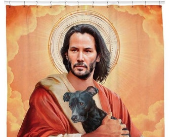 Cortina de ducha divertida Keanu Reeves Cortina de ducha Señor Jesucristo Nuestro Salvador Tela impermeable Cortina de ducha de baño Cortina de ducha Meme