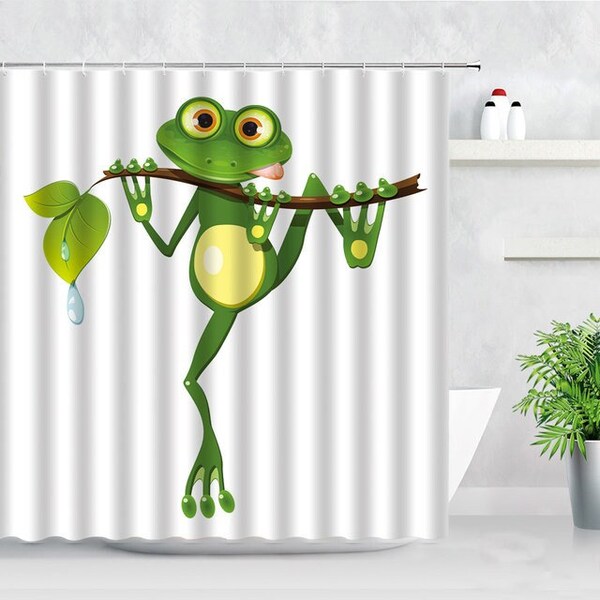 Lustige Frosch Duschvorhang Sets Blatt Tier Kreative Kinder Wasserdichte Stoff Badezimmer Hause Duschvorhang Meme Frosch Cartoon Duschvorhang