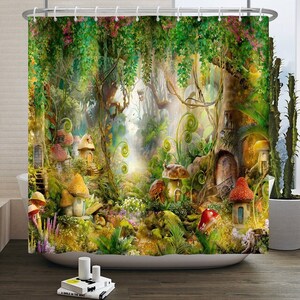 Magic Butterfly Moon Castle Jungle Shower Curtain Mushroom Shower Curtain Psychedelic Trippy Waterproof Fabric Home Decor Bathroom curtain