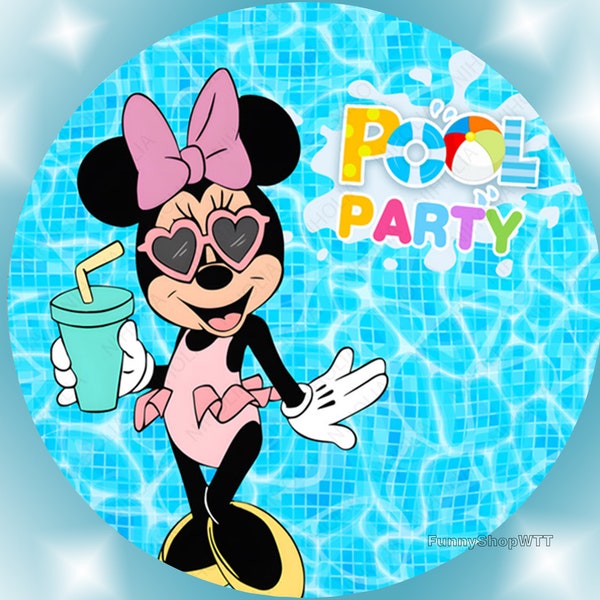 Pool Party Minnie Mouse Mickey Round Photography backdrop Girl Birthday Party Swimming Celebrate Baby shower Decor Custom Photo background