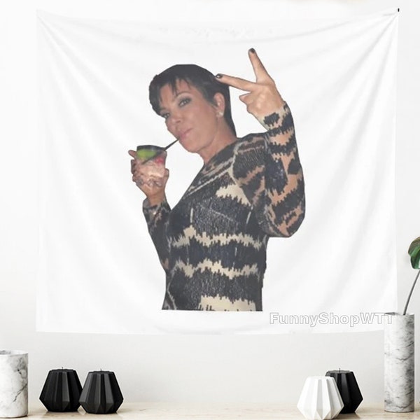 Kris Jenner Peace Sign Tapestry Funny Tapestry Meme Tapestries for Bedroom Art Wall Hanging Decor for College Hostel Dorm Living Room Home