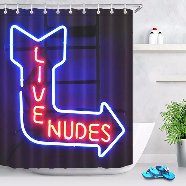 Drôle néon signe bleu rouge rideau de douche Live Nudes tissu imperméable salle de bain décor à la maison rideau de douche personnalisé adulte salle de bain rideau de douche