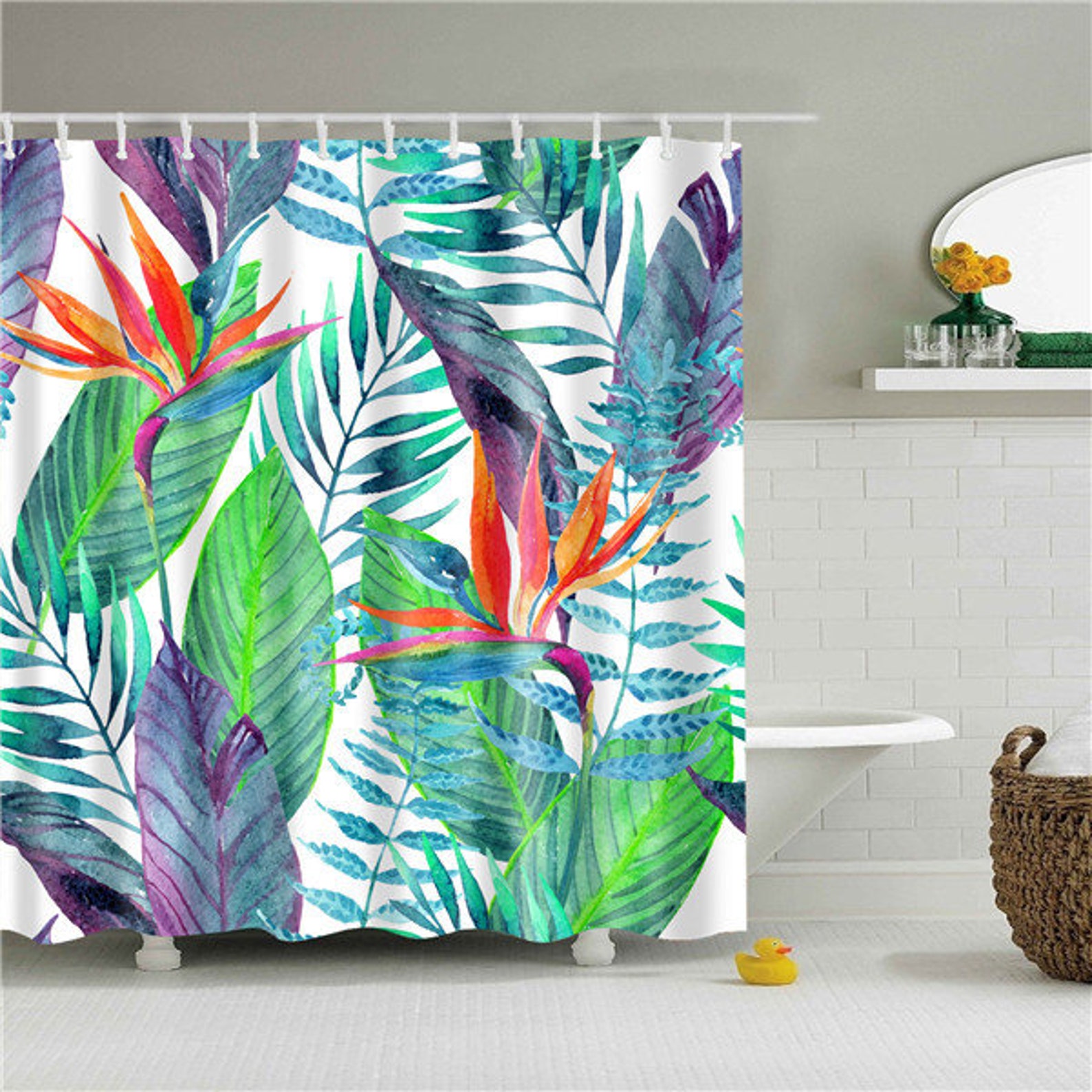 Green Tropical Leaf Shower Curtain Summer Tropical Leaves Etsy