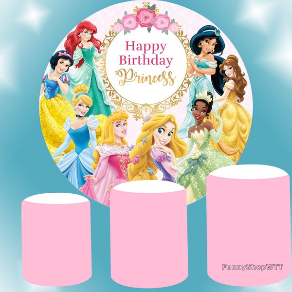 Disney princesse fête d'anniversaire 3 pièces * couverture de cylindre toile de fond dessin animé rond toile de fond filles bébé douche décor cercle photographie fond