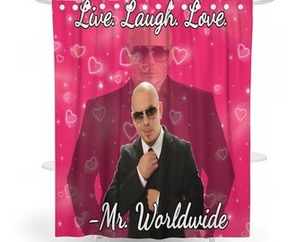 Funny Meme Shower Curtain Mr Worldwide Shower Curtain Live Laugh Love Pitbull Waterproof Fabric Bathroom Shower Curtain Unique showercurtain