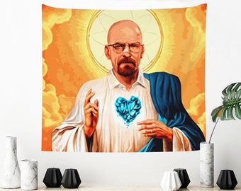Walter White Tapestry Funny Meme Tapestry Lord Jesus Christ Our Savior Tapestry for Bedroom Wall Hanging Decor for College Dorm Living Room