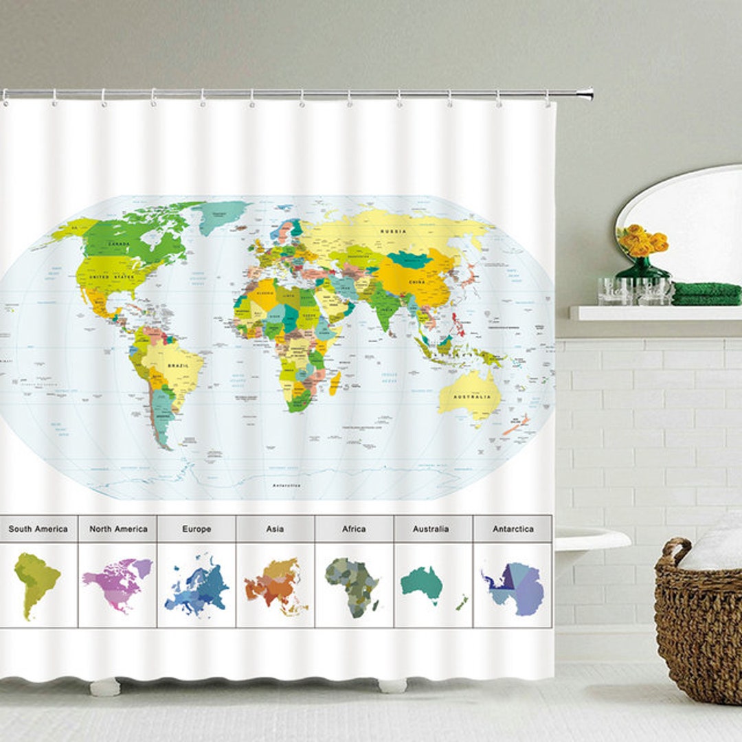 World Map Shower Curtain Map Shower Curtain Vintage World Map Etsy
