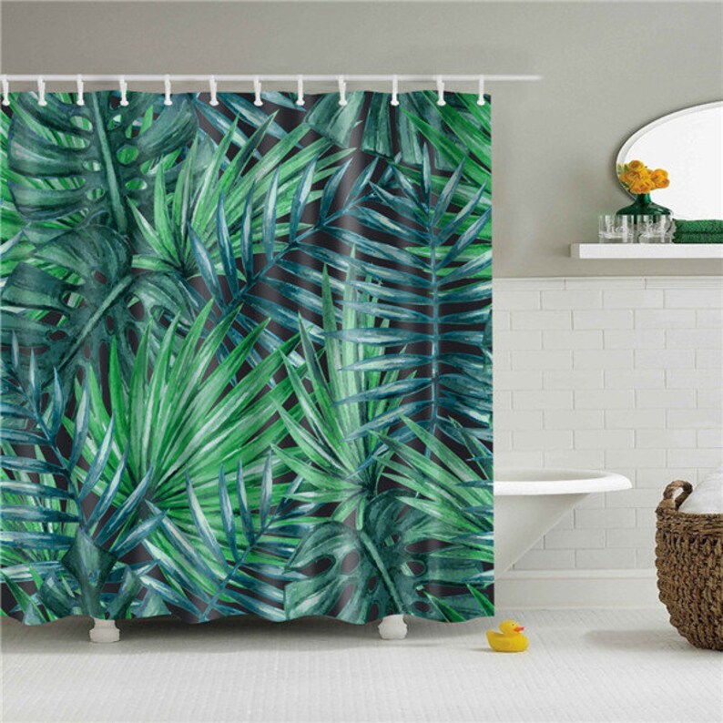 Green Tropical Leaf Shower Curtain Summer Tropical Leaves Etsy
