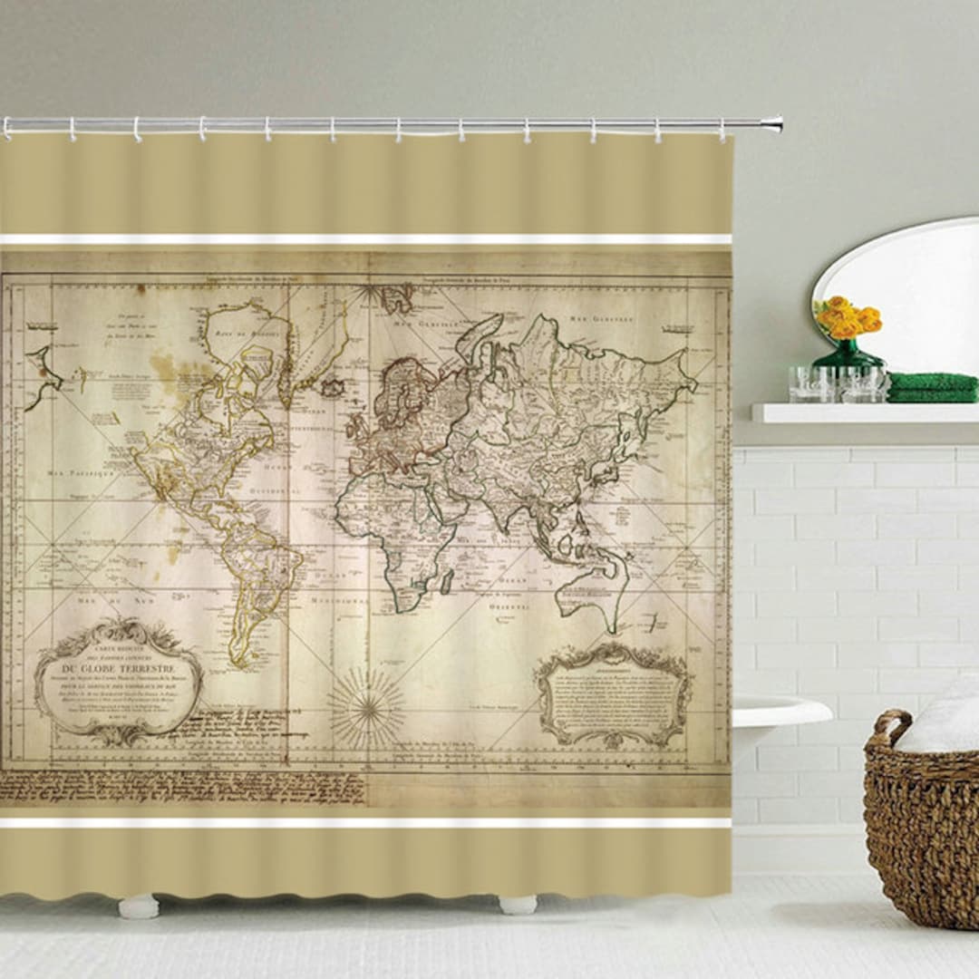 Vintage World Map Shower Curtain Map Shower Curtain Retro Map Custom
