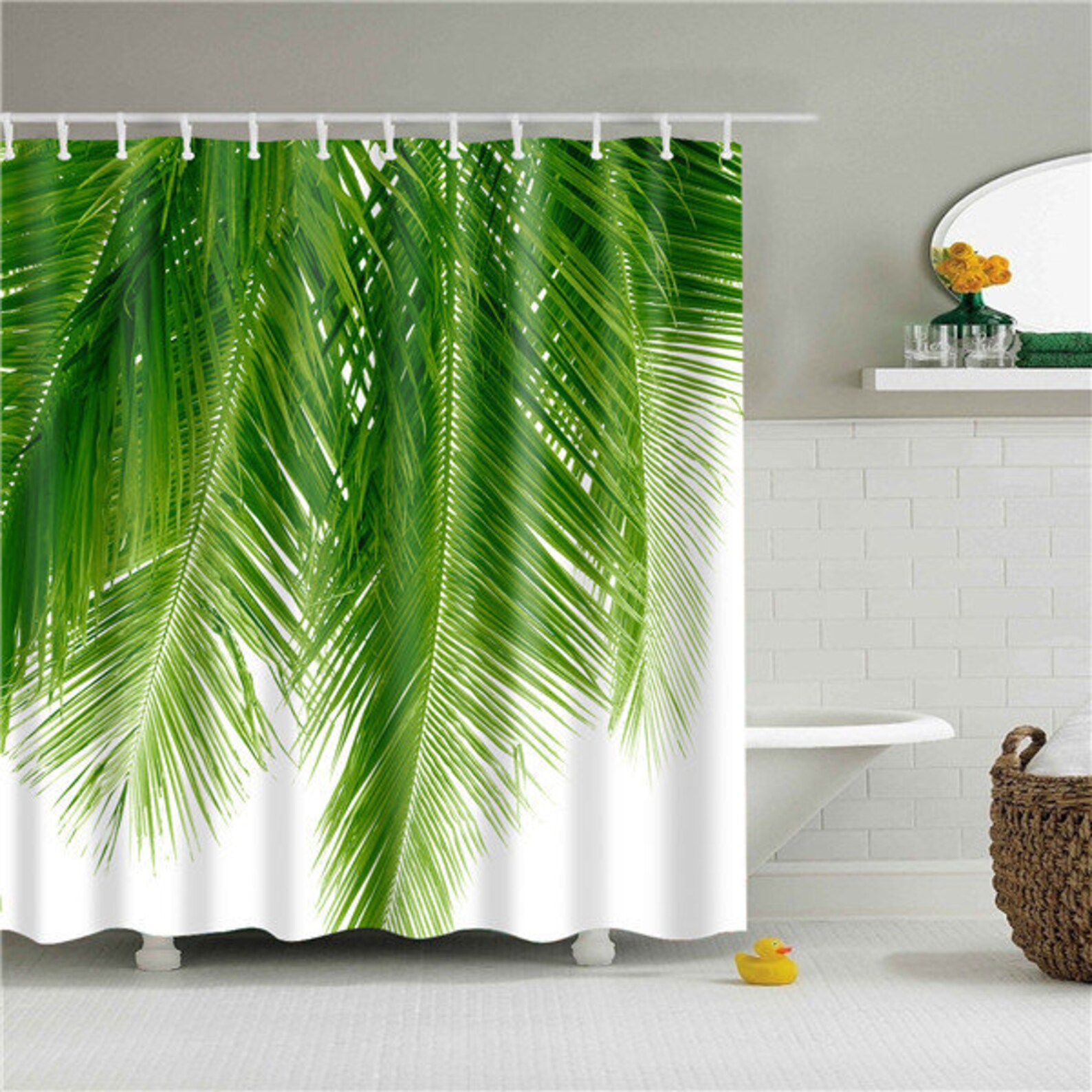 Green Tropical Leaf Shower Curtain Summer Tropical Leaves Etsy