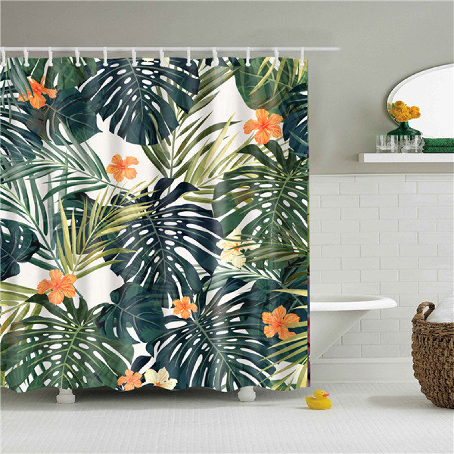 Custom Green Tropical Leaf Shower Curtain Summer Tropical Etsy