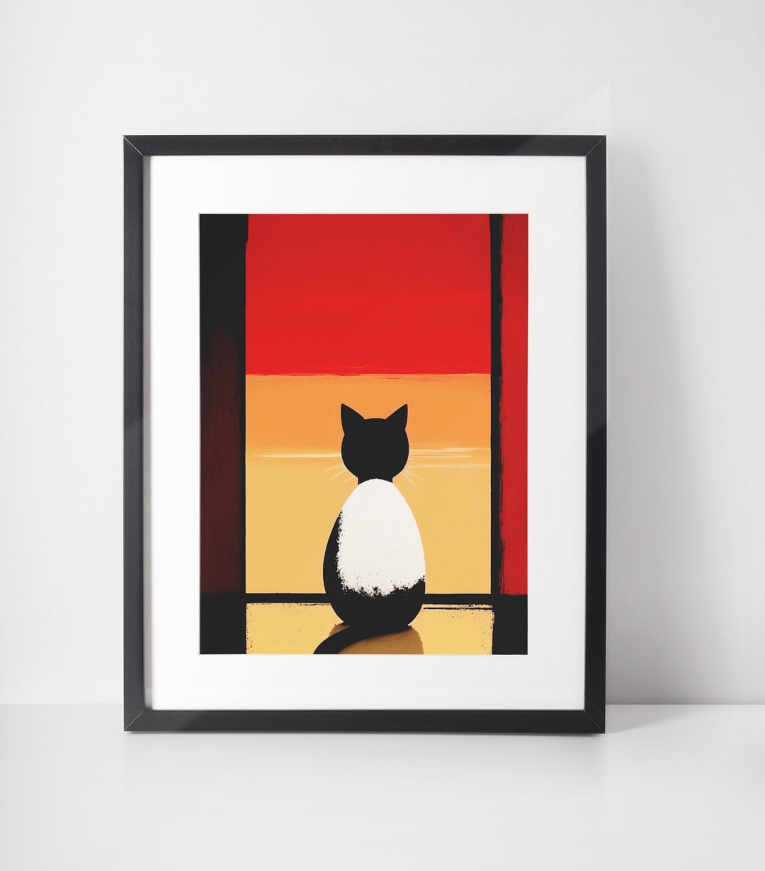 Tuxedo Cat Sunset Art Print, Minimalist Feline Poster (digital Download ...