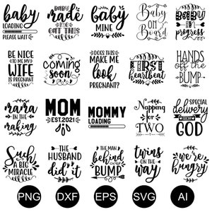 Pacote Svg de gravidez, Svg de grávida, Svg de maternidade, Svg em breve, Clip Art de mulheres grávidas, Macacão de bebê Svg, Clipart, Arquivos de corte Svg Cricut