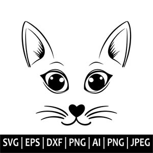 Kat gezicht SVG, kat hoofd SVG, baby kat PNG, kat SVG, kitten gezicht SVG, wimper SVG, kat clipart, SVG, PNG gesneden bestanden Cricut, Instant Download