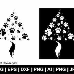 Hond Paw Tree Svg, kerstboom Svg, hondenliefhebber Svg, hondenpoot Svg, levensboom Svg, huisdierliefhebber Svg, Clipart, cadeau voor haar, gesneden bestand Cricut