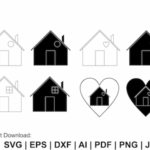 House Svg Bundle, Home Svg, House Outline Svg, Heart House Svg, House Vector, House Clipart, House Png, Svg Cut Files Cricut, Silhouette
