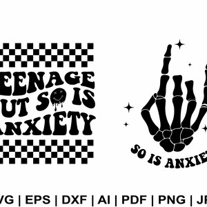 Tiener, maar dat geldt ook voor angst Svg, golvende Svg, golvende tekst, Retro Svg, skelethand Svg, T Shirt Svg, angst Clipart, Svg, Png Cut Files Cricut