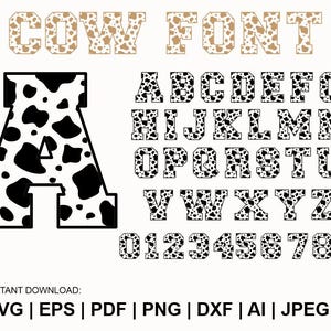 Vache impression Alphabet Svg, vache motif Alphabet Svg, vache lettres Svg, vache motif Svg, Svg de l'alphabet, cadeau pour elle, fichiers coupés Cricut, Silhouette