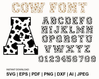 Cow Print Alphabet Svg, Cow Pattern Alphabet Svg, Cow Letters Svg, Cow Pattern Svg, Alphabet Svg, Gift For Her, Cut Files Cricut,Silhouette