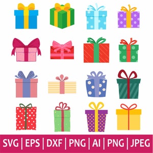 Presenta paquete svg, presente svg, regalo svg, caja de regalo svg, regalo de Navidad svg, cinta svg, presenta imágenes prediseñadas, archivos de corte svg Cricut silueta