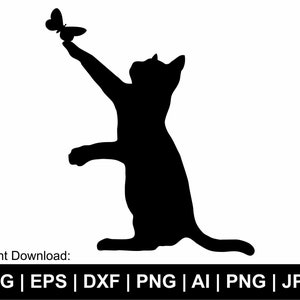 Cat With Butterfly Svg, Cat Svg, Kitten Playing Svg, Cat T Shirt Svg, Cat And Butterfly Clipart, Animal Png, Svg Cut Files Cricut Silhouette