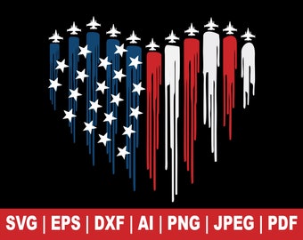 Fighter Jet Airplane American Flag Heart Svg, american svg, usa svg, fourth of july svg, independence day svg, clipart, svg cut files cricut